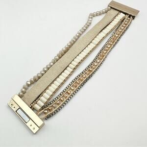 Victoria Emerson Bracelet Bohemian Magnetic closure Boho Jewelry Tan Gold Beaded